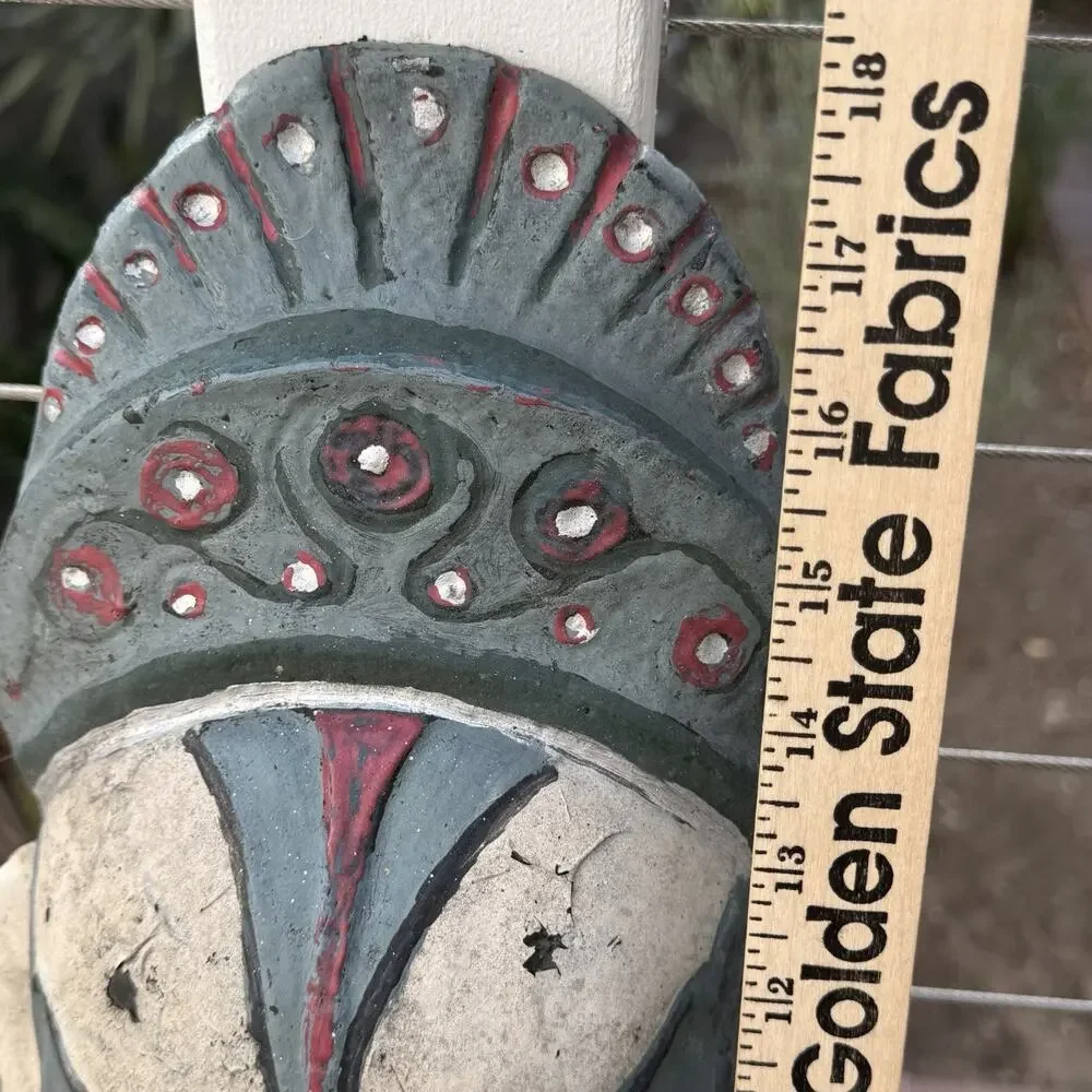 Vintage Asian Chinese Warrior Deity Head Wall Sculpture Hand Painted Heavy